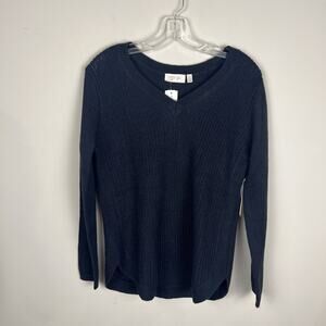 NWT RD Style Stitch Fix Navy Chunky Knit V-Neck Sweater Small Rounded Him Classi